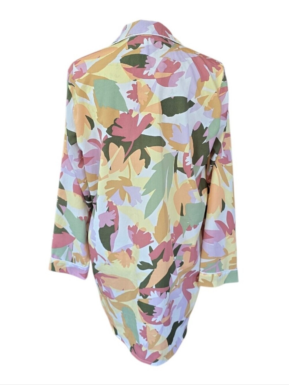 Joie Abstract Floral Yellow Green Print Long Sleeve Pajama Shirt M - Picture 2 of 7
